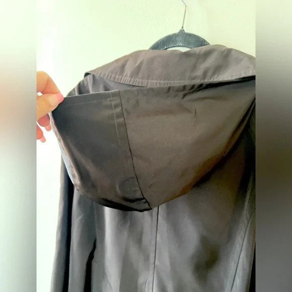 London Fog Trench Coat Women M Brown Removable Hood Lightweight Classic Neutral - Picture 11 of 13